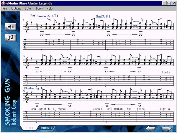 open zoom image for eMedia Blues Guitar Legends Educational Software (Macintosh and Windows), Full Notation