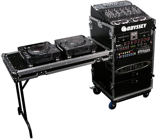 open zoom image for Odyssey FZ1116WDLX Flight Zone Combo Rack Case with Casters and Workstation Table, Deluxe, FZ1116WDLX, with Workstation Table, In Use