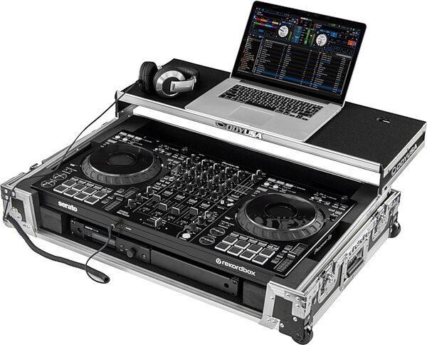 open zoom image for Odyssey 1U Flight Case for DDJ-FLX10 with Glide Style Laptop Platform and Corner Wheels, Standard Black/Silver, Action Position Back