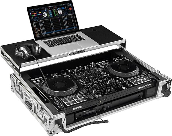 open zoom image for Odyssey 1U Flight Case for DDJ-FLX10 with Glide Style Laptop Platform and Corner Wheels, Standard Black/Silver, Action Position Back