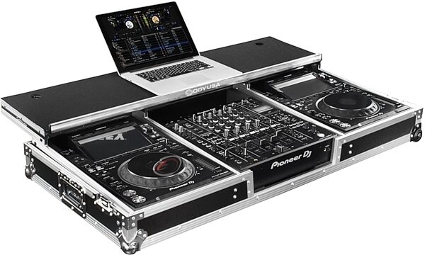 open zoom image for Odyssey FZGSDJMA9CDJW DJ Coffin Case, Standard Black/Silver, Open Box (Like New), Action Position Back