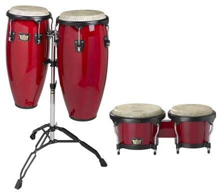 open zoom image for Remo Crown Congas and Bongos Set, Wine Red