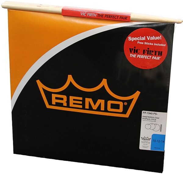 open zoom image for Remo Clear Pinstripe Tom Package with Vic Firth Sticks, PP-1940-PS