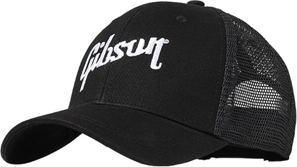 open zoom image for Gibson Black Trucker Snapback Hat, New, Action Position Back