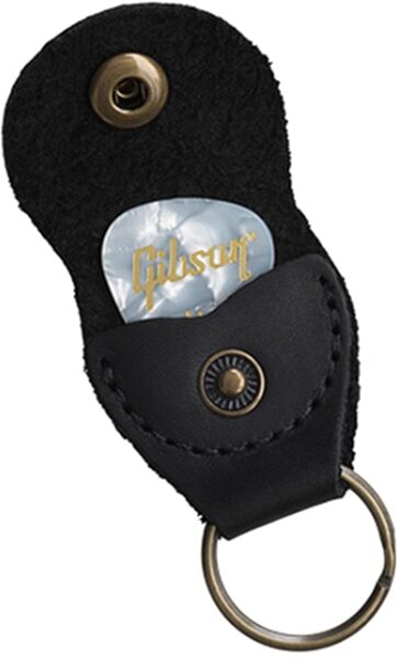 open zoom image for Gibson Premium Leather Pickholder Keychain, Black, Action Position Back