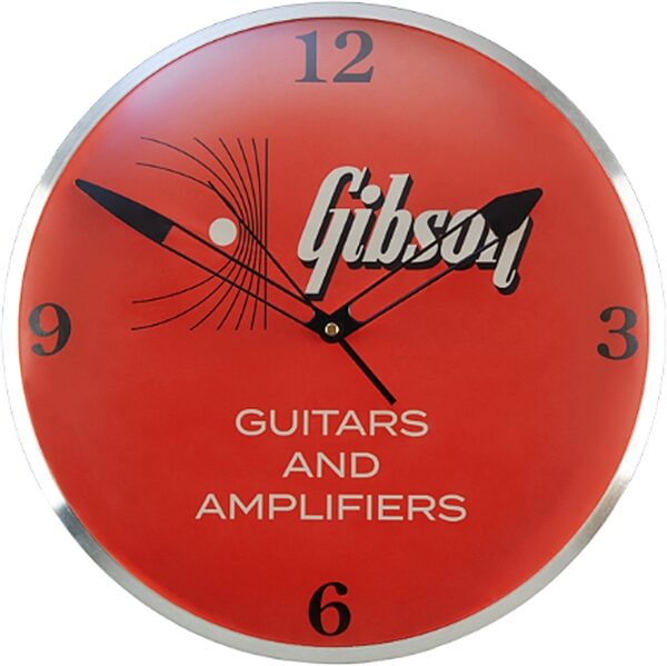 open zoom image for Gibson Vintage Lighted Wall Clock, Kalamazoo Orange, Action Position Back