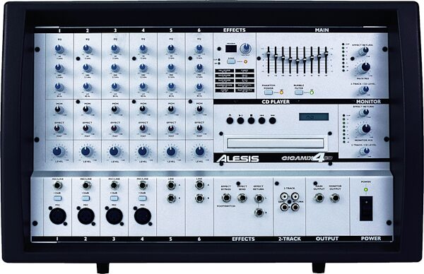 open zoom image for Alesis GM4CD 4-Channel Powered Mixer with CD Player (200 Watts), Front View