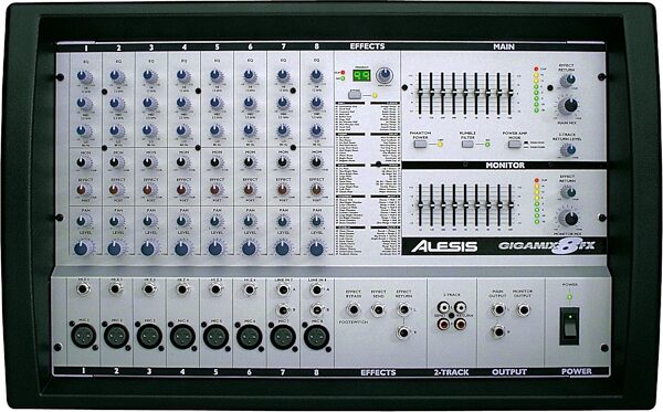 open zoom image for Alesis GM8FX GigaMix Powered 8-Channel Mixer (800 Watts), Front View