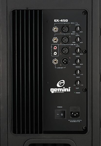 open zoom image for Gemini GX450 Powered 2-Way Loudspeaker (300 Watts, 1x15 in.), Back