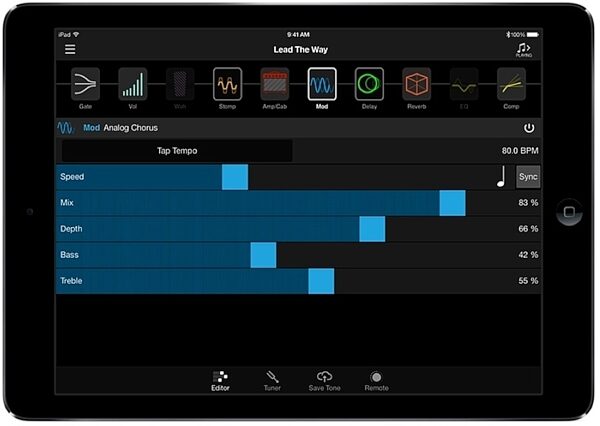 open zoom image for Line 6 AMPLIFi 75 Hybrid Guitar Combo Amplifier, iPad App View