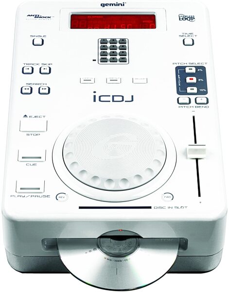 open zoom image for Gemini iCDJ Slot Loading Tabletop CD Player, Top Angle