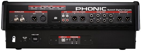 open zoom image for Phonic 16-Channel Digital Mixer, Back (Shown with Optional Expansion Card)