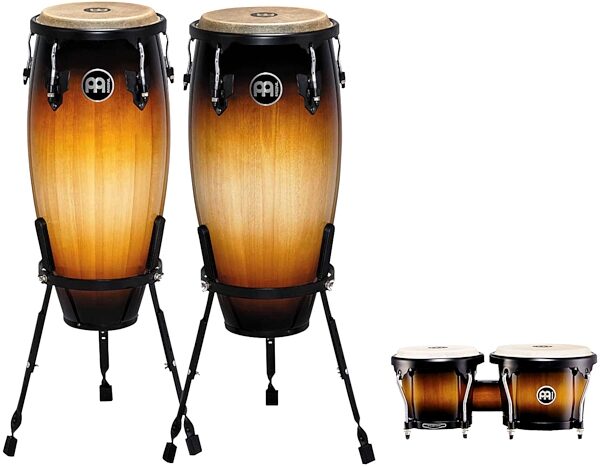 open zoom image for Meinl HC555 Headliner Conga Set with Stands, Vintage Sunburst with Meinl HB100 Bongos