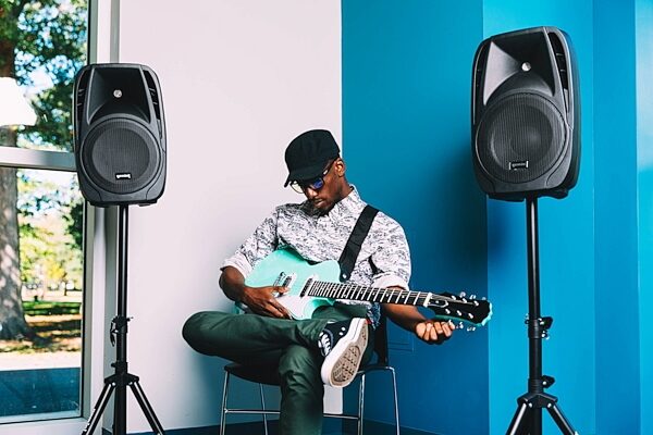 open zoom image for Gemini ES-210MXBLU-ST Portable PA System with Speaker Stands, New, In Use