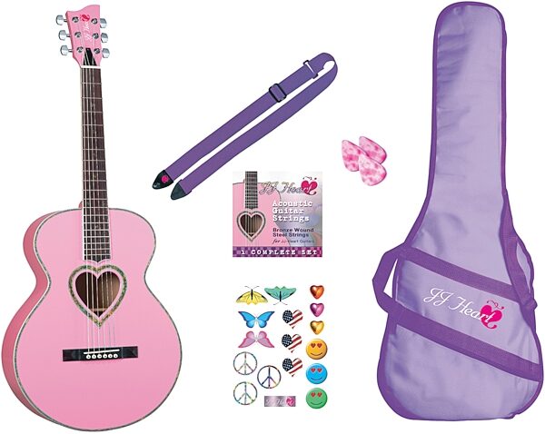 open zoom image for JJ Heart Acoustic Guitar Package, Playful Pink