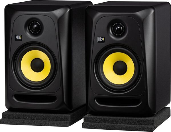 open zoom image for KRK Classic 5 Professional Active 2-Way Studio Monitor, Studio Monitor Pack, with 2x KRK Classic 5 monitors, 2x 10-foot XLR cables, 2x foam wedge isolation pads, Action Position Back