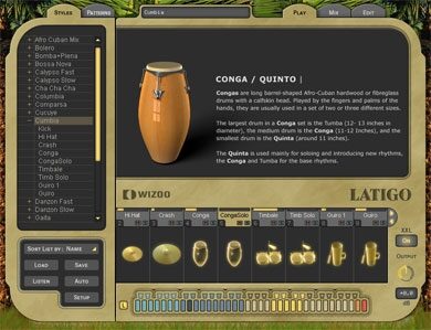 open zoom image for Wizoo Latigo Latin Percussion Soft Synth (Macintosh and Windows), Instrument Page
