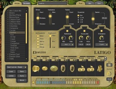open zoom image for Wizoo Latigo Latin Percussion Soft Synth (Macintosh and Windows), Play Page