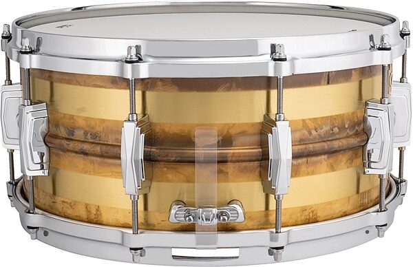 open zoom image for Ludwig LB464RS Raw Brass Striped Snare Drum, 6.5x14 Inch, Action Position Back