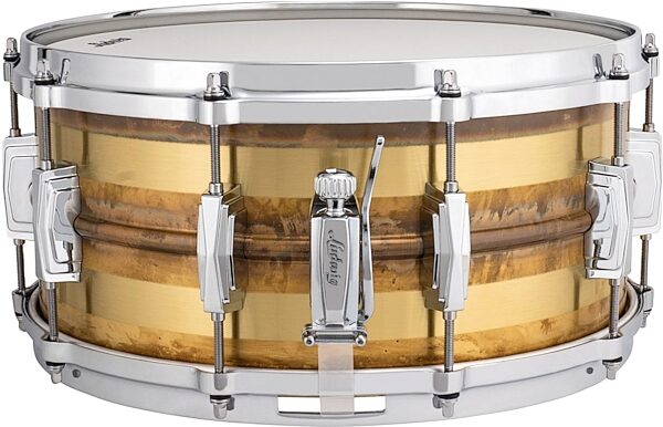 open zoom image for Ludwig LB464RS Raw Brass Striped Snare Drum, 6.5x14 Inch, Action Position Back