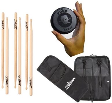 open zoom image for Zildjian 5A Wood Tip Drumsticks, Three Pack with Bag and Kaces