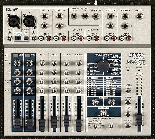 open zoom image for Edirol M100FX 10-Channel Audio Mixer with Effects, Top