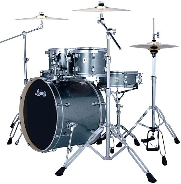 open zoom image for Ludwig LE622 Evolution Complete Drum Set, 6-Piece, Atlantic Sparkle, with Hardware + Paiste 101 Cymbals, Action Position Back