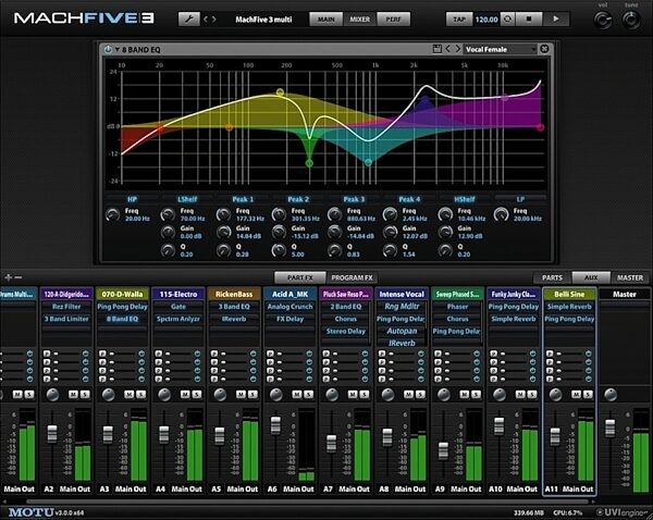 open zoom image for MOTU MachFive Universal Sampler Plug-In (Mac), Screenshot Mixer View