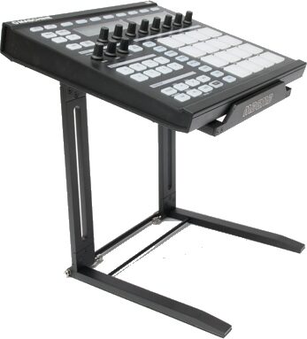 open zoom image for Magma Traveler Laptop Stand with Carrying Bag, Black in use with pad controller