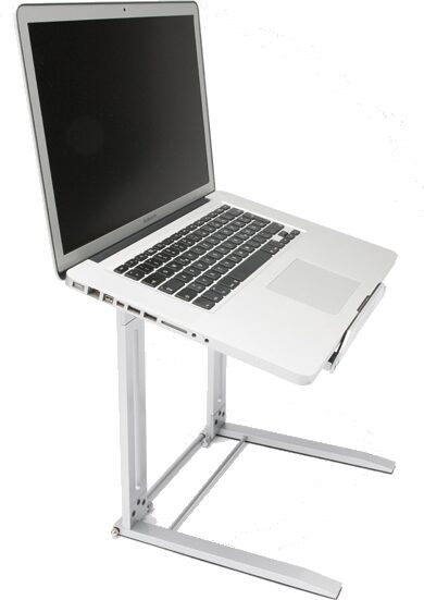 open zoom image for Magma Traveler Laptop Stand with Carrying Bag, Silver in use with Laptop
