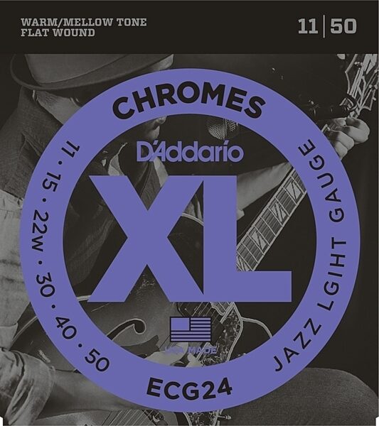 open zoom image for D'Addario ECG24 Chromes Flatwound Electric Guitar Strings (Jazz Light Gauge, 11-50), New, ECG24