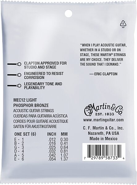 open zoom image for Martin Clapton's Choice Acoustic Guitar Strings, Light, Action Position Back