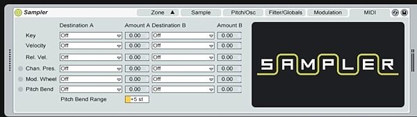 open zoom image for Ableton Live 8 Music Production Software (Macintosh and Windows), Screenshot - Sampler -- MIDI