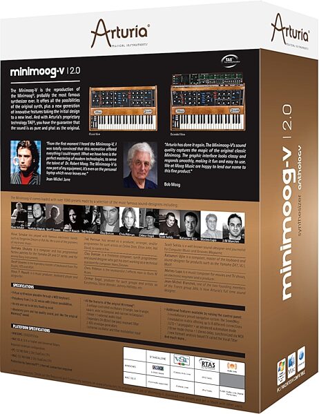 open zoom image for Arturia Minimoog V Software Synth (Macintosh and Windows), Box - Back