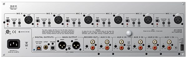 open zoom image for Rane MLM 65 Microphone and Line Rackmount Mixer, Back