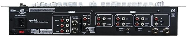 open zoom image for Gemini MM2400 4-Channel DJ Mixer, Back
