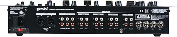 open zoom image for Gemini MM4000 4-Channel Mixer with Effects, Back