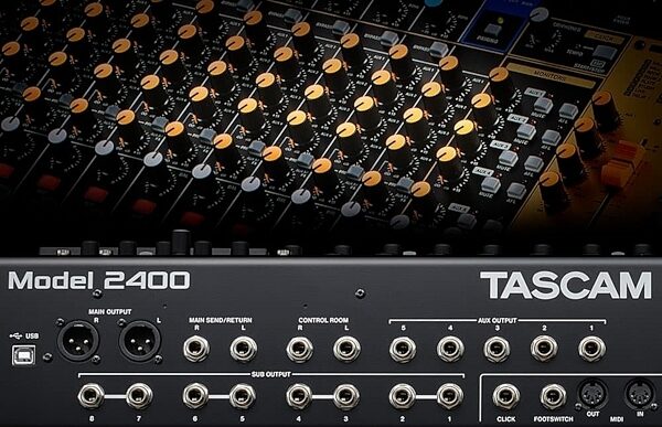 open zoom image for TASCAM Model 2400 24-Track Flagship Analog Mixer, USB Audio Interface, and Multitrack Recorder, New, Rear Panel Detail