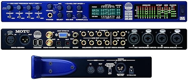 open zoom image for Mark of the Unicorn (MOTU) Traveler Portable FireWire Audio Interface, Front Back and Side