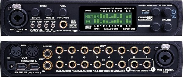 open zoom image for Mark of the Unicorn (MOTU) UltraLite 10x14 FireWire Interface with MIDI, Front and Back