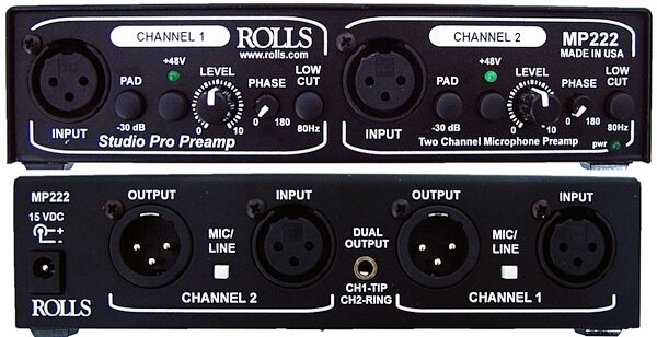 open zoom image for Rolls MP222 Studio Pro Microphone Preamplifier, Front and Back