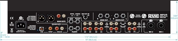 open zoom image for Rane MP25 DJ Rack Club Mixer, Dimensions