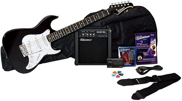 open zoom image for Silvertone Revolver SS11 Electric Guitar Pack, Liquid Black