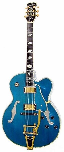 open zoom image for Samick HJS650T Semi-Hollow Electric Guitar with Tremolo, Blue