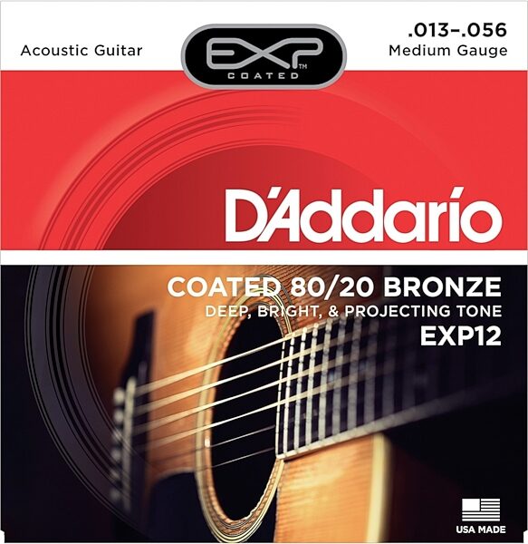 open zoom image for D'Addario EXP12 Coated 8020 Bronze Acoustic Strings (Medium, 13-56), Main