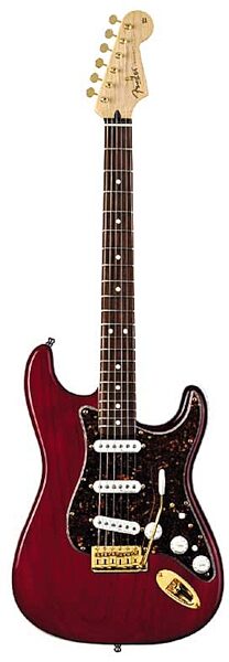 open zoom image for Fender Deluxe Players Stratocaster Electric Guitar (Rosewood with Gig Bag), Crimson Red Transparent