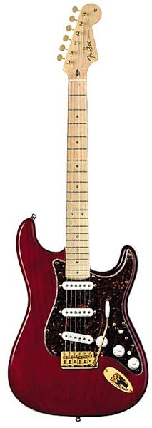 open zoom image for Fender Deluxe Players Stratocaster Electric Guitar (Maple with Gig Bag), Crimson Red Transparent