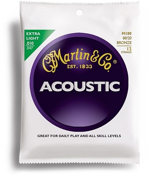 open zoom image for Martin M180 12-String 80/20 Bronze Acoustic Guitar Strings (Extra Light, 10-47), Main