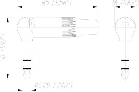 open zoom image for Neutrik NP3RC Male TRS Stereo Right Angle 1/4 in. Connector, CAD drawing