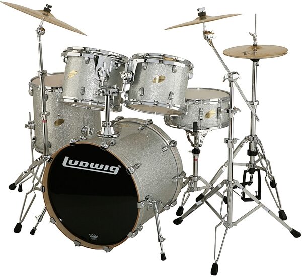 open zoom image for Ludwig LC445GL Accent 5-Piece CS Custom Elite Fusion Plus Glitter Drum Kit, Silver Glitter